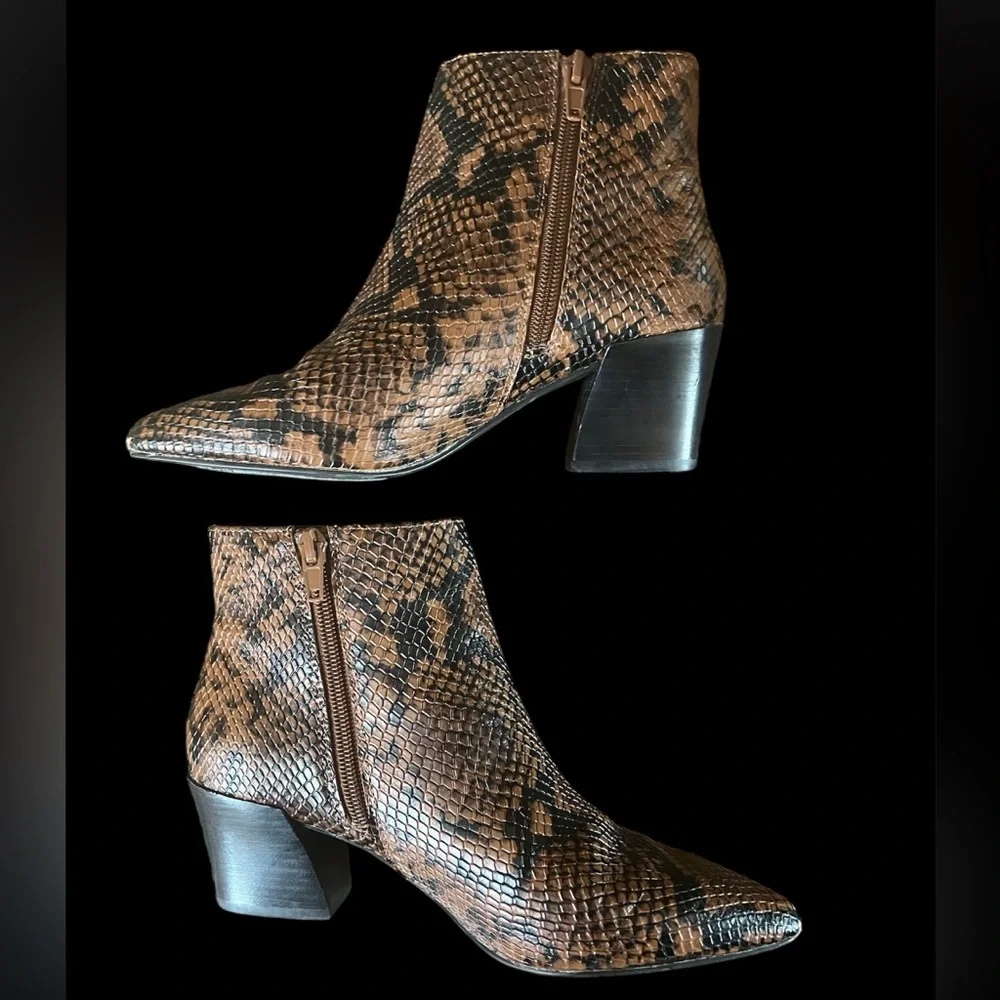 KENSIE Womens Chestnut Snake Brown Snake Print Leticia Leather Booties‎ 5.5 M - Picture 2 of 8
